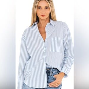 PISTOLA millie button down in noir ecru stripe